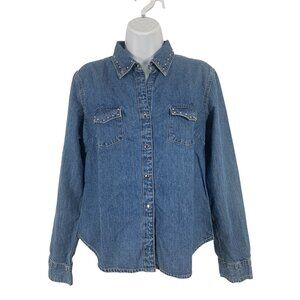 At Last Blue Denim Studded Button-Up Shirt Womens Large